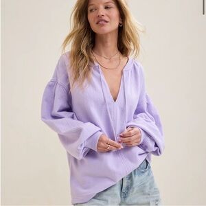 Aerie Sweatshirt Oversized Easy Street V-neck w/ Tassel Ties Lavender  S NWT